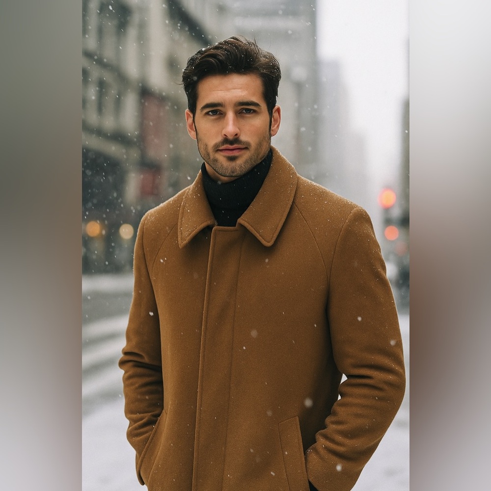 Vintage Luxury Italian Classic Single-Breasted Notch Lapel Brown Over Coat 🧥
